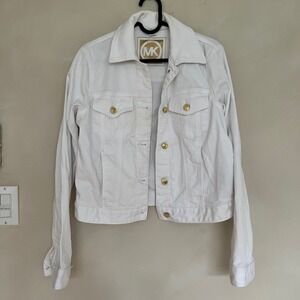 MICHAEL KORS White Denim Jacket Gold Buttons Women's Size M